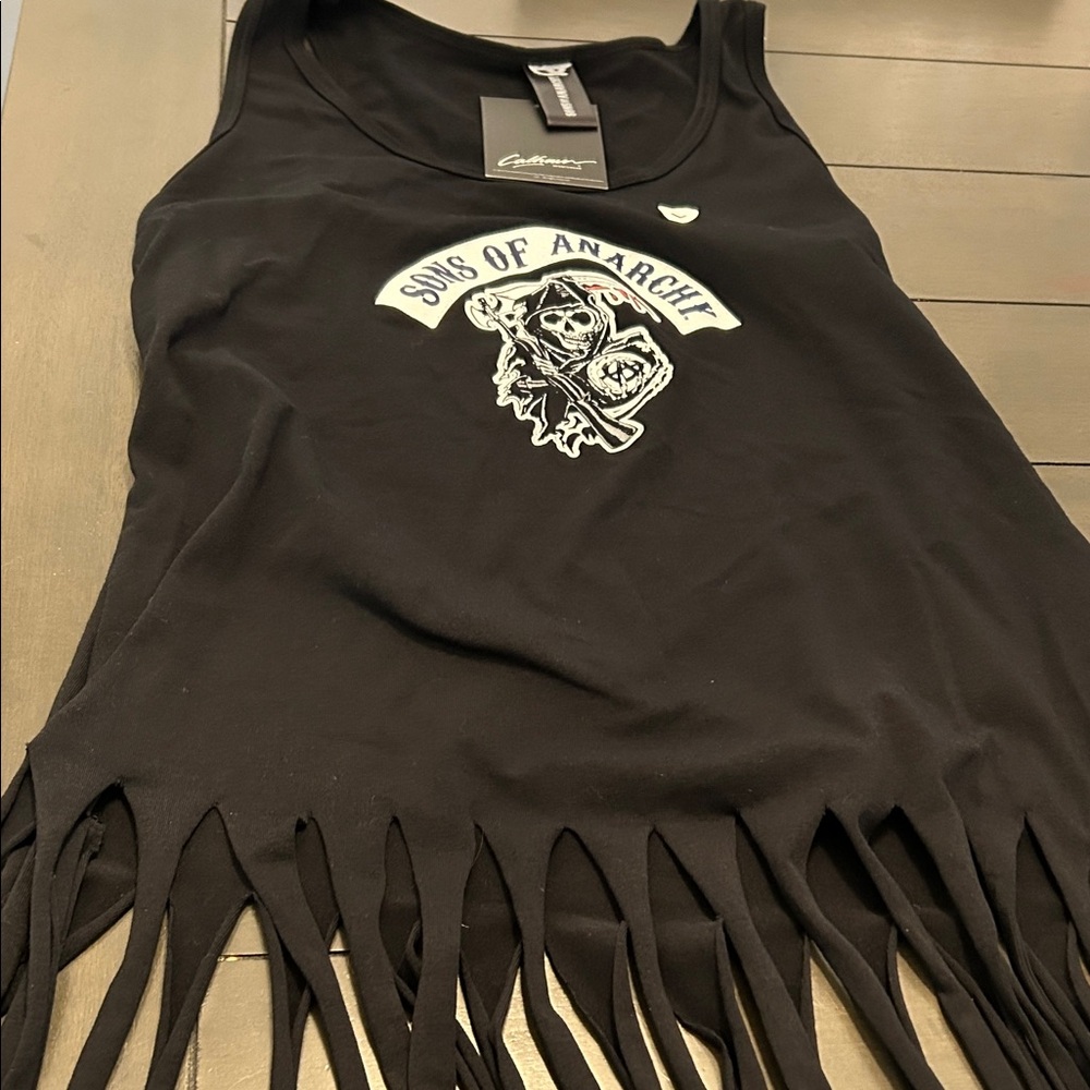 Black Graphic Fringe Tank Top